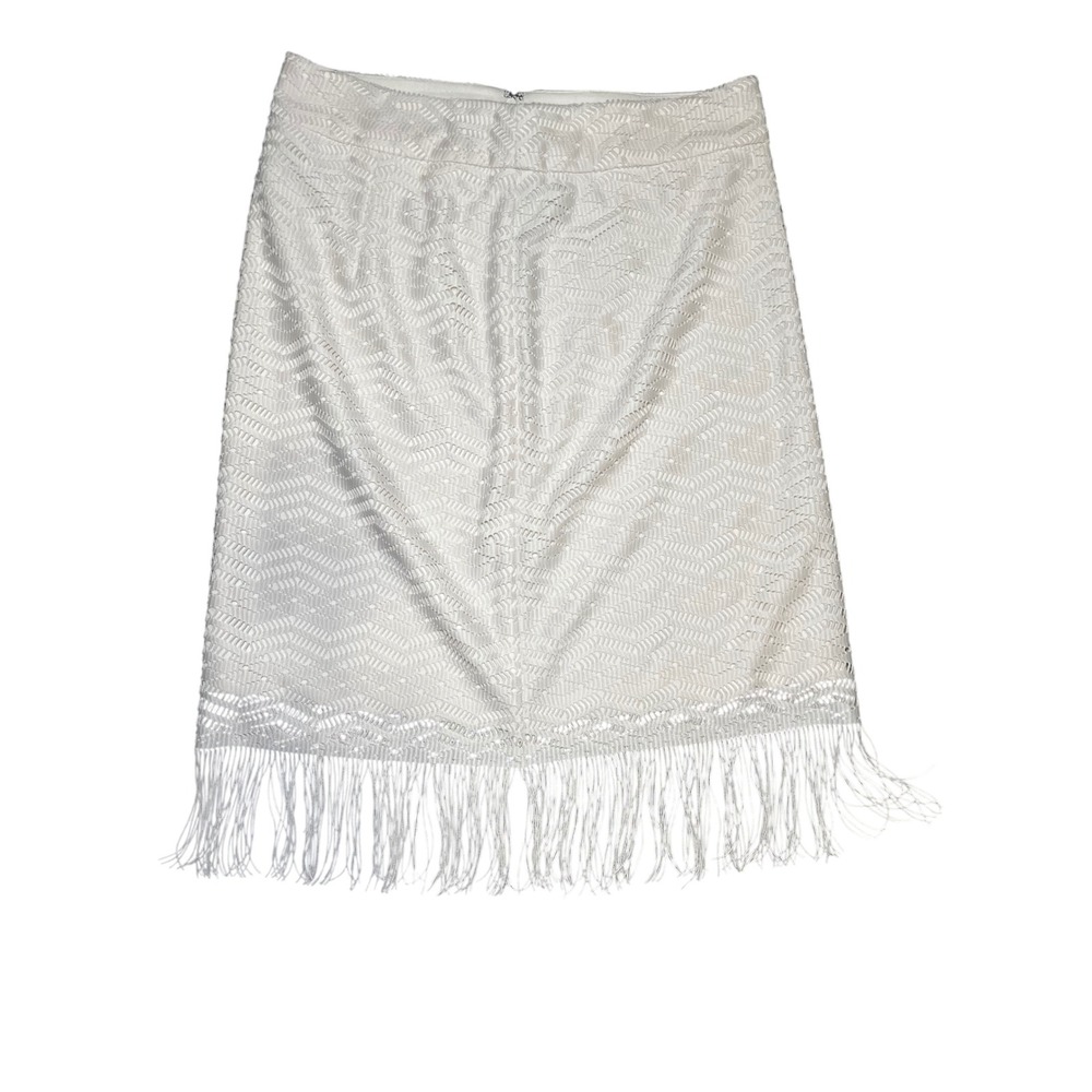 White Lace Fringe Midi Skirt Boho Coastal Western Bridal NWT Size 8